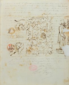 Carta com desenho enviada à irmã de Balzac, Laure, 1821 (caneta e tinta no papel)